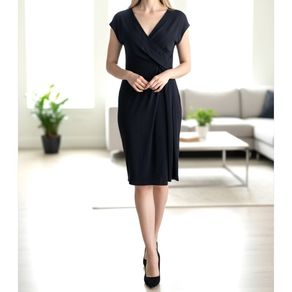 THAKOON Black Knit Short Sleeve Wrap Bodice Dress Size Small